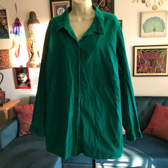 J JILL size 4X Kelly Green Pinwale Corduroy Button Front Tunic Shirt - Picture 1 of 4